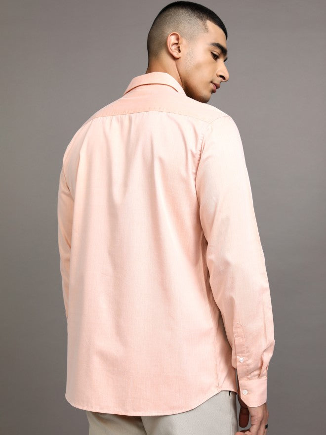 Highlander Men Peach Solid Slim Fit Casual Shirt - Peach - Image 3