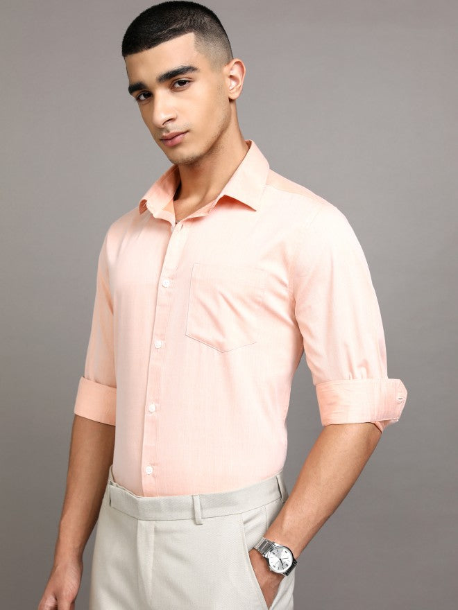 Highlander Men Peach Solid Slim Fit Casual Shirt - Peach - Image 4