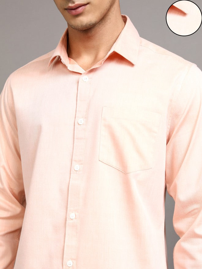 Highlander Men Peach Solid Slim Fit Casual Shirt - Peach - Image 5