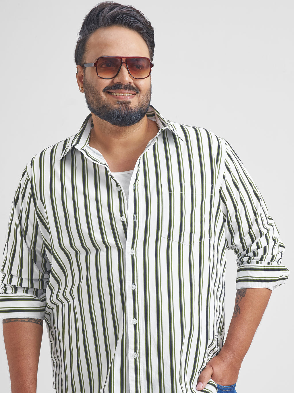 Highlander Men White Striped Slim Fit Casual Shirt - White - Image 1
