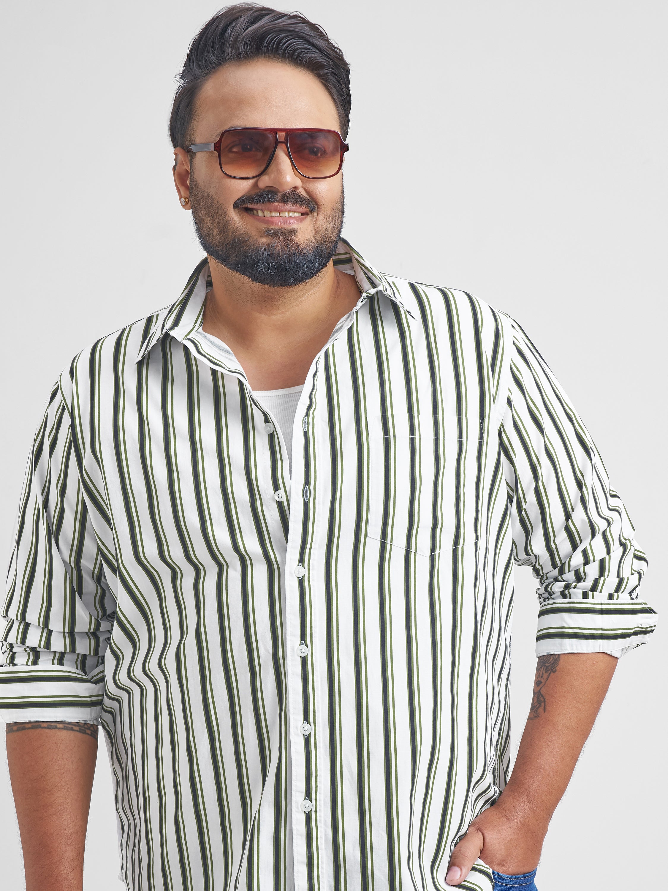 Highlander Men White Striped Slim Fit Casual Shirt - White - Image 1