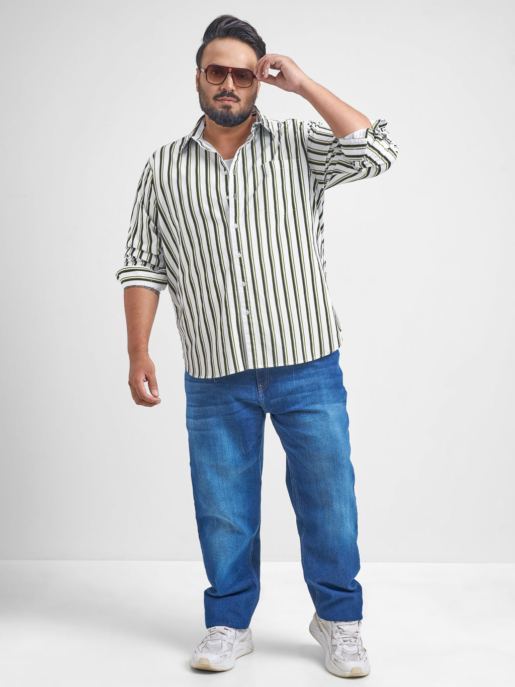 Highlander Men White Striped Slim Fit Casual Shirt - White - Image 2