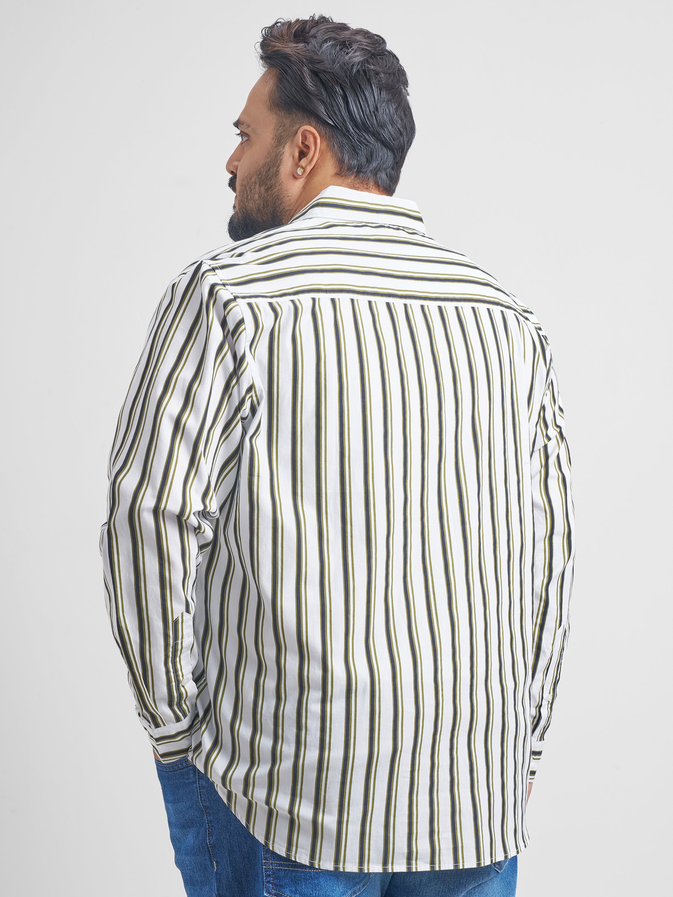 Highlander Men White Striped Slim Fit Casual Shirt - White - Image 3