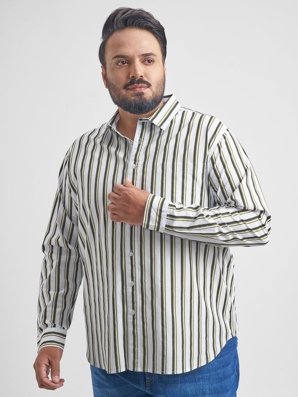 Highlander Men White Striped Slim Fit Casual Shirt - White - Image 4