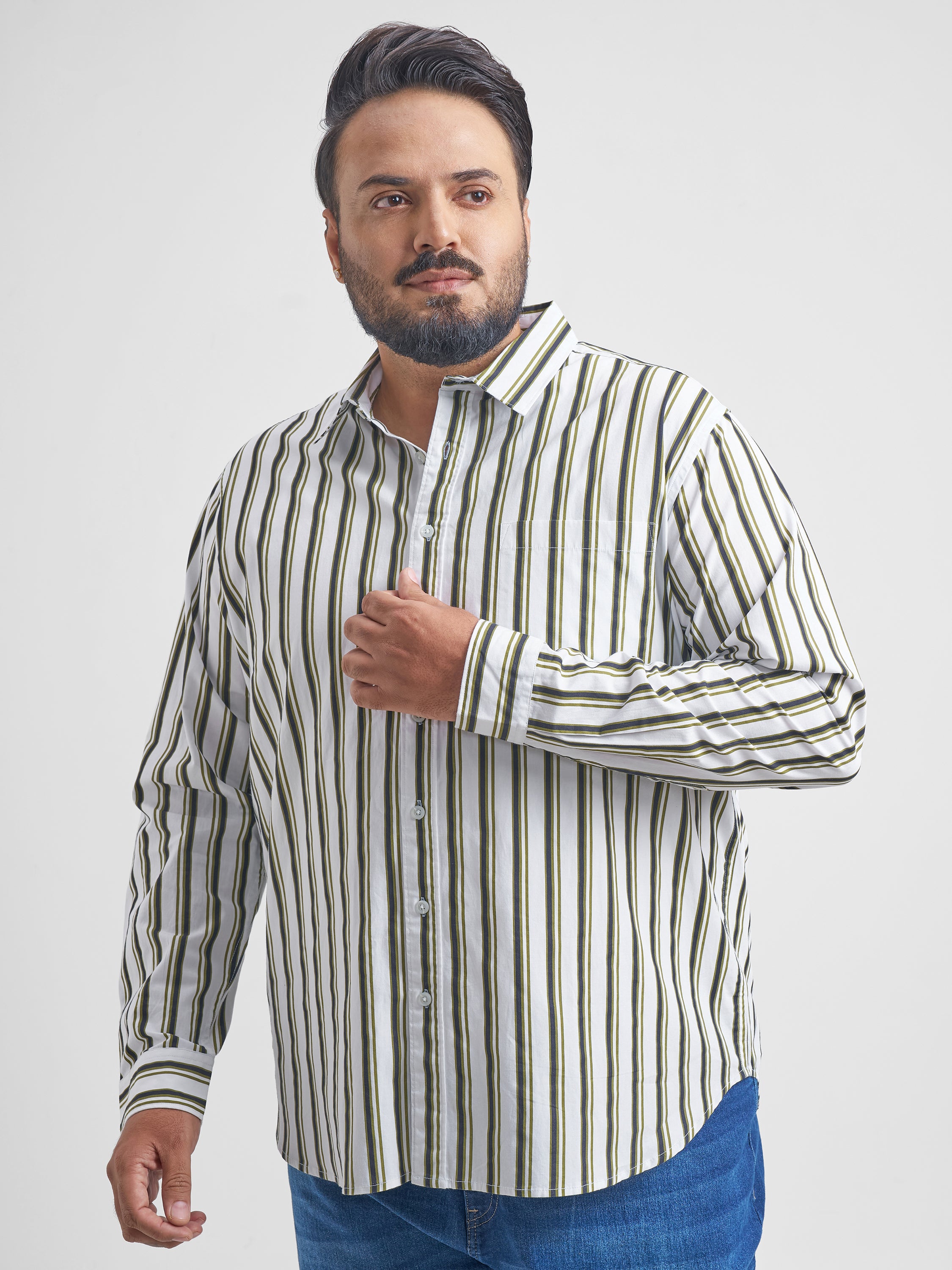Highlander Men White Striped Slim Fit Casual Shirt - White - Image 4