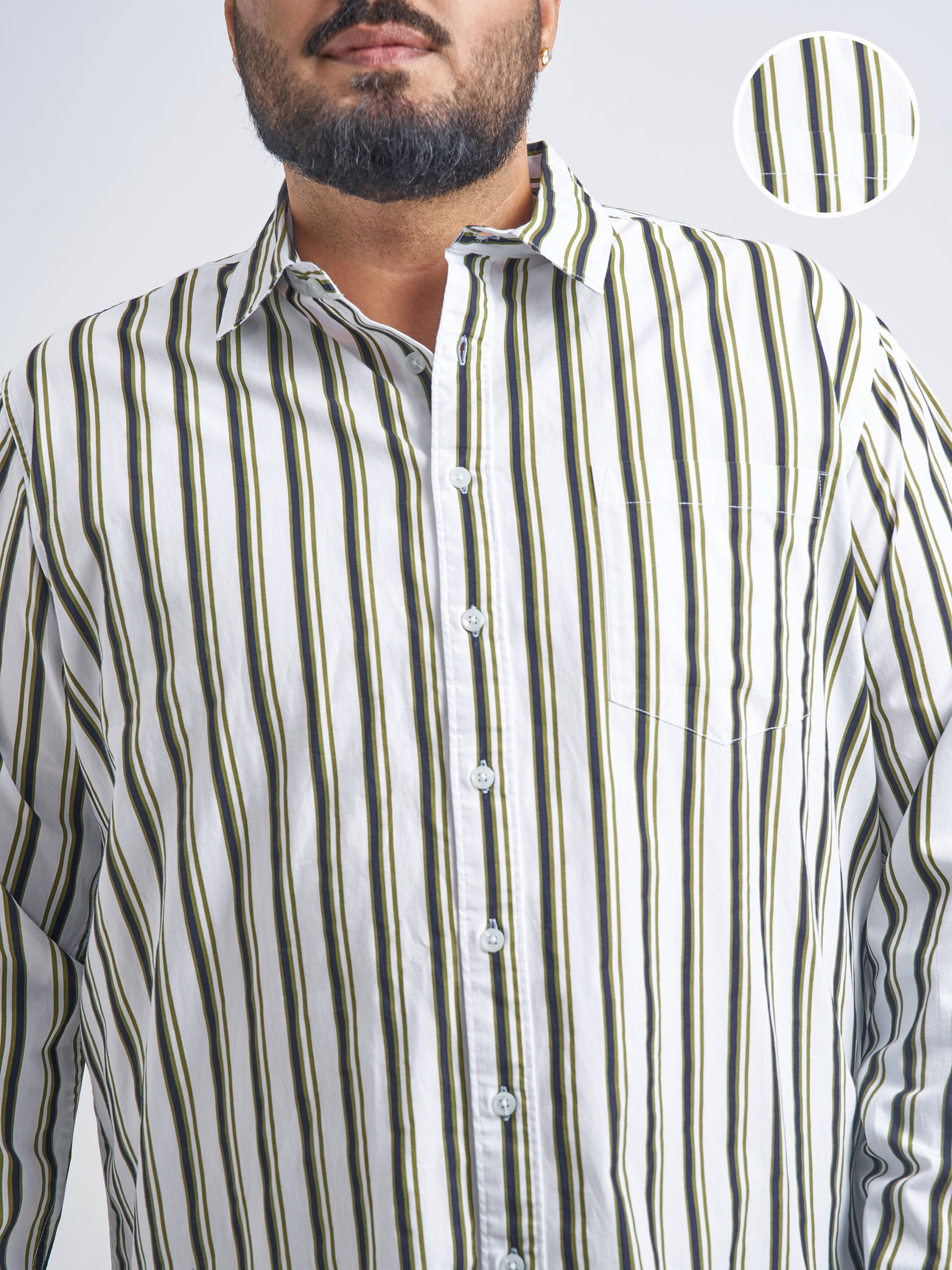 Highlander Men White Striped Slim Fit Casual Shirt - White - Image 5