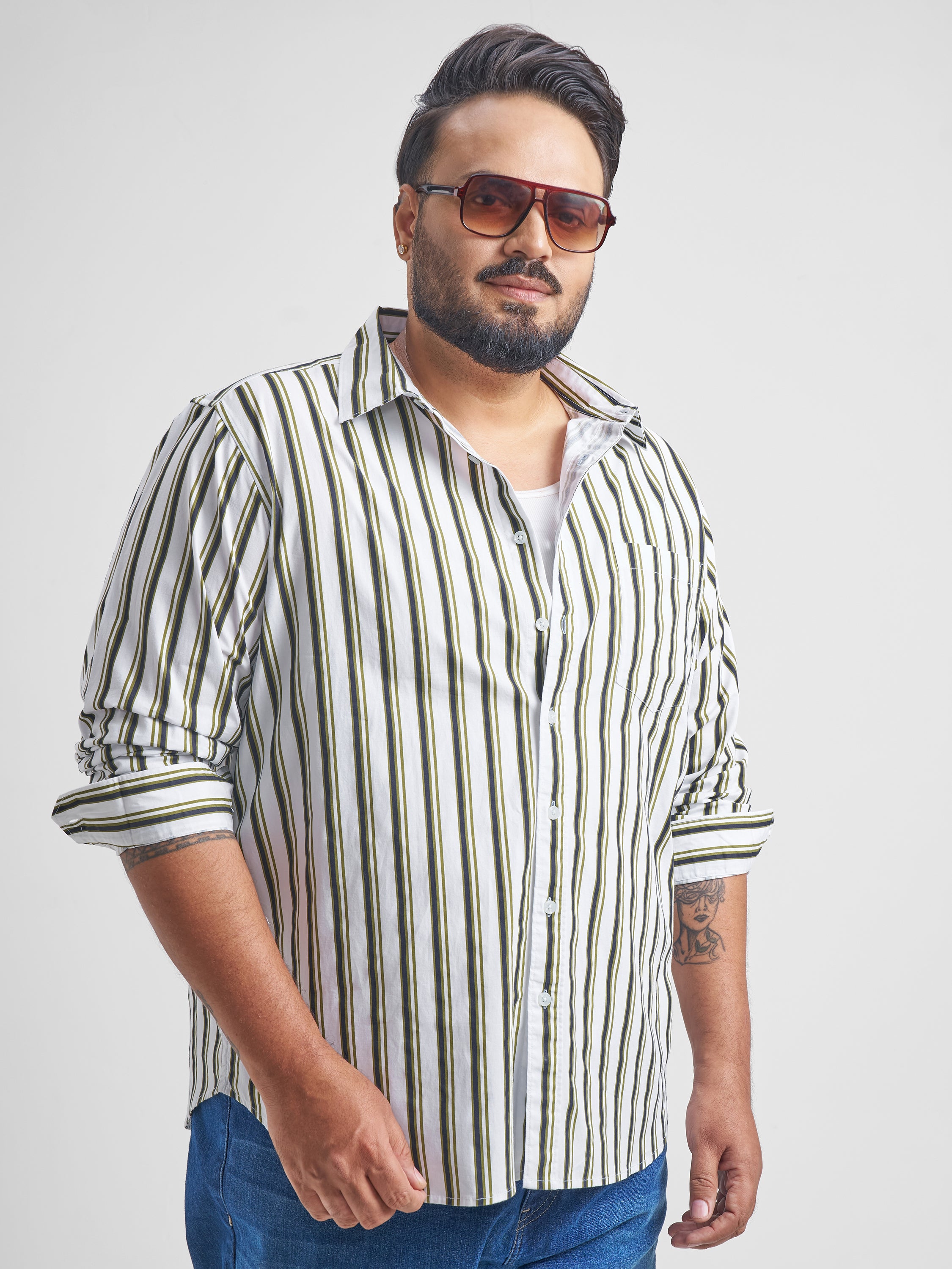 Highlander Men White Striped Slim Fit Casual Shirt - White - Image 6