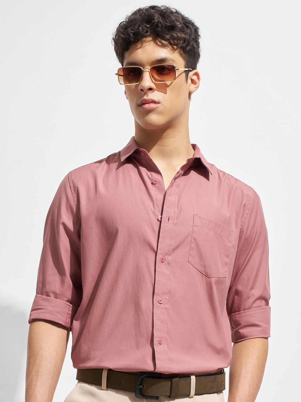 Purple By Highlander Men Pink Solid Regular Fit Casual Shirt