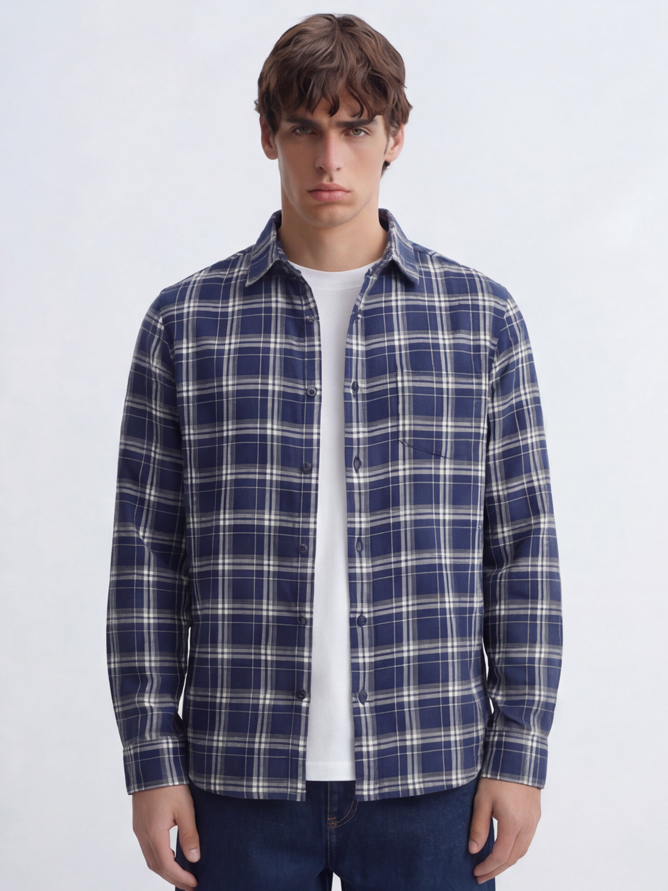 Purple By Highlander Men NavyChecked Slim Fit Casual Shirt - Navy - Image 1