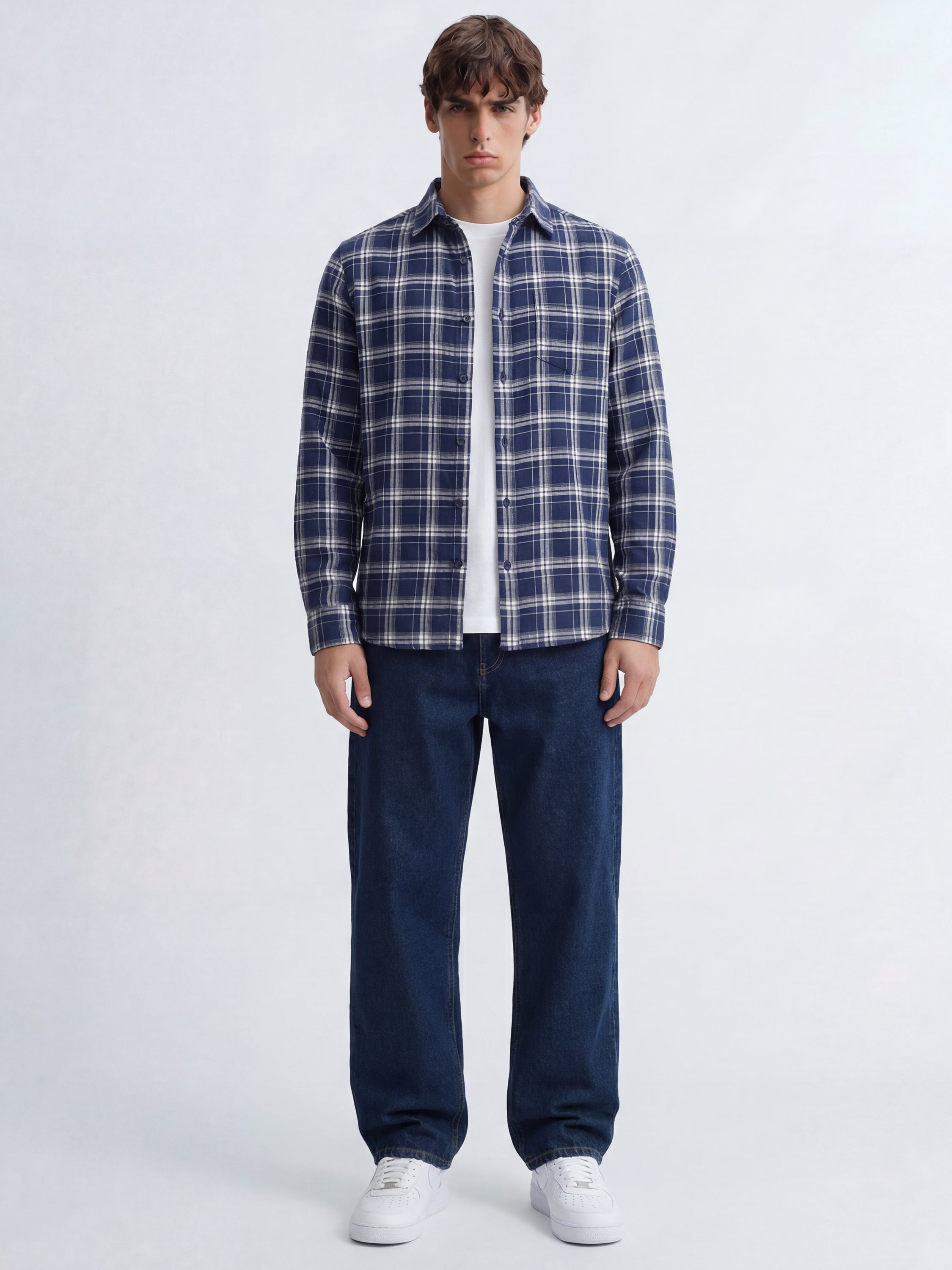 Purple By Highlander Men NavyChecked Slim Fit Casual Shirt - Navy - Image 2