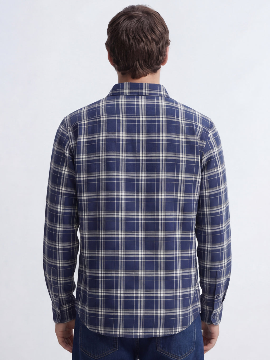 Purple By Highlander Men NavyChecked Slim Fit Casual Shirt - Navy - Image 3