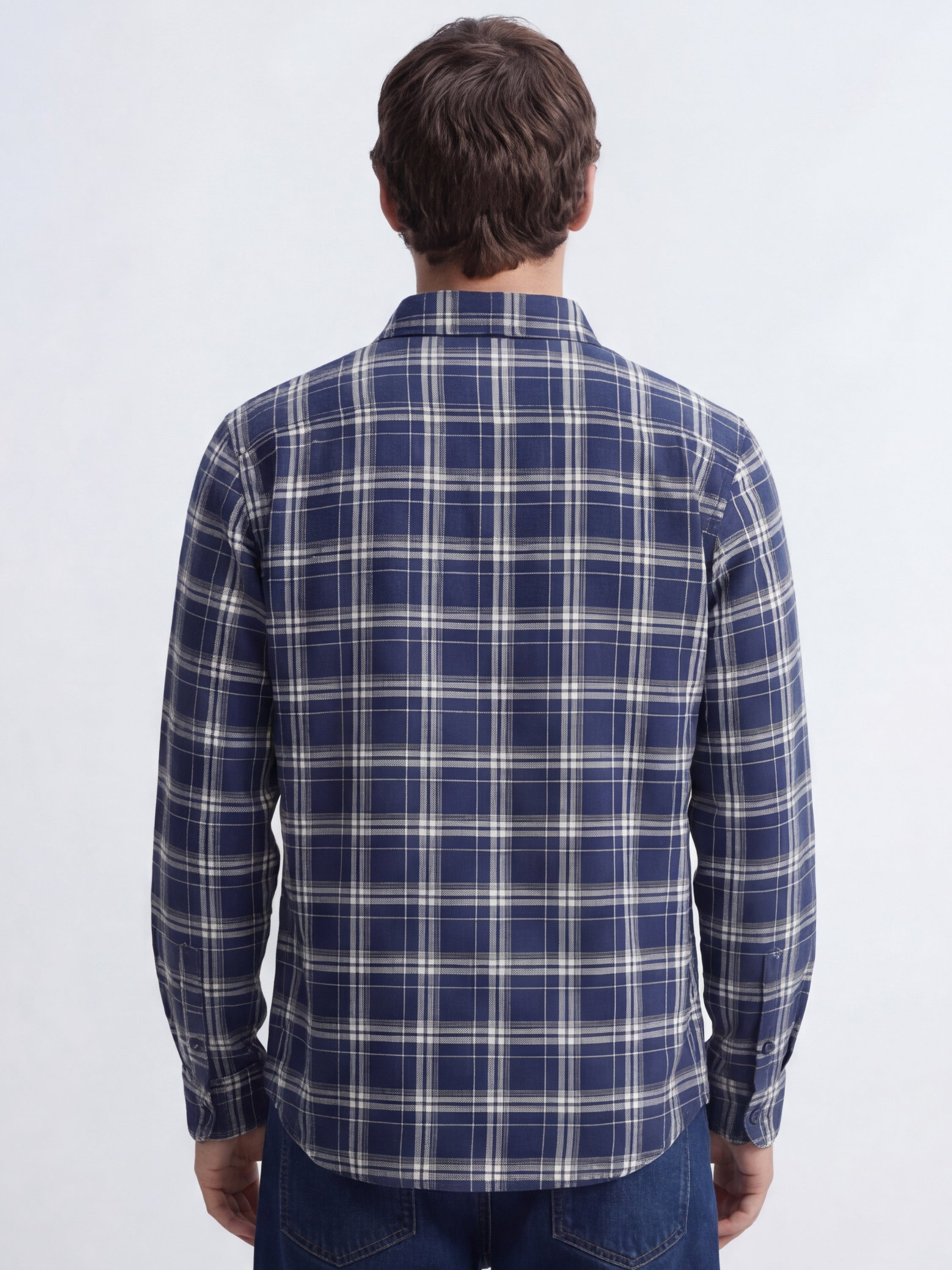 Purple By Highlander Men NavyChecked Slim Fit Casual Shirt - Navy - Image 3