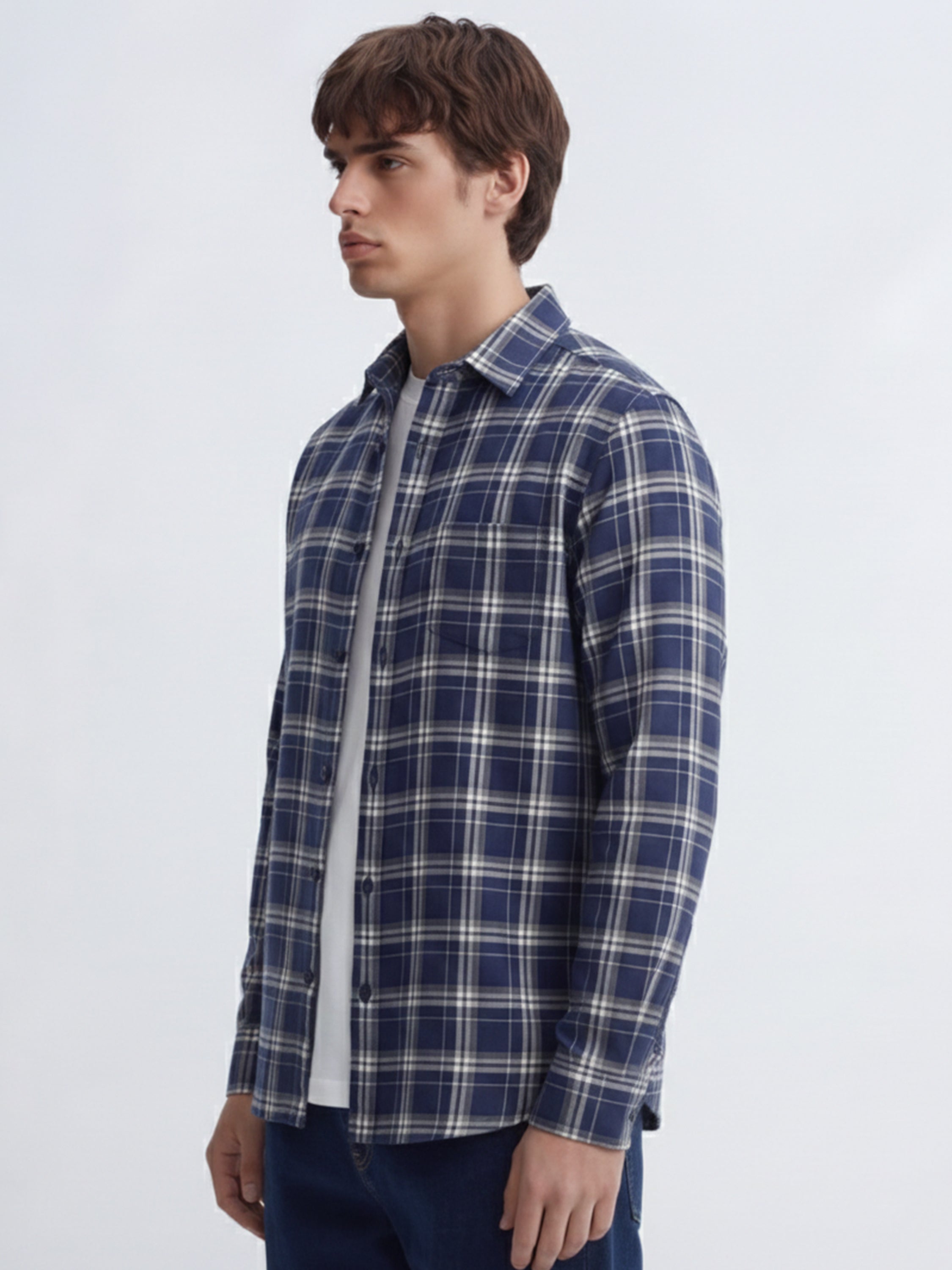 Purple By Highlander Men NavyChecked Slim Fit Casual Shirt - Navy - Image 4