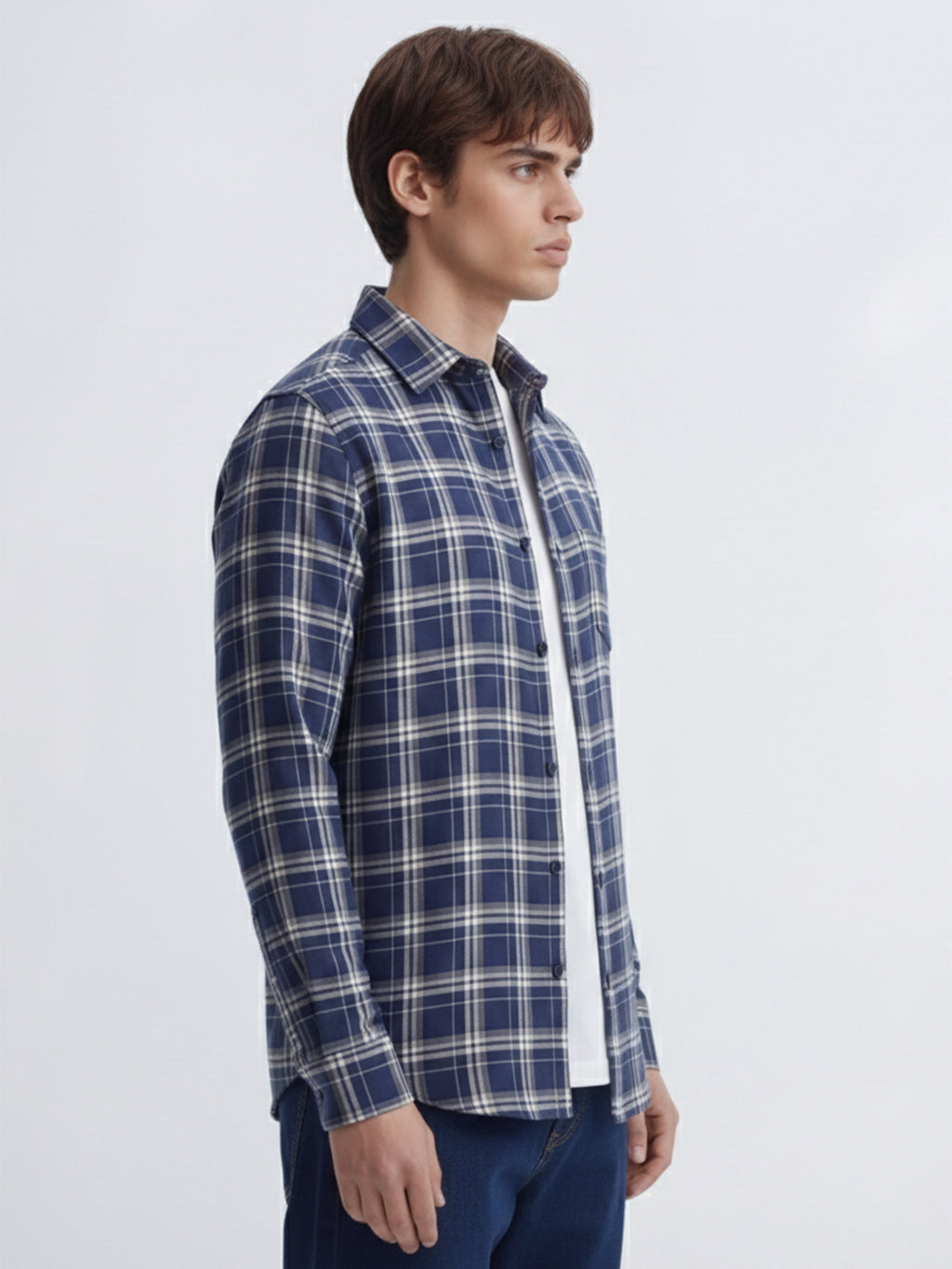 Purple By Highlander Men NavyChecked Slim Fit Casual Shirt - Navy - Image 6