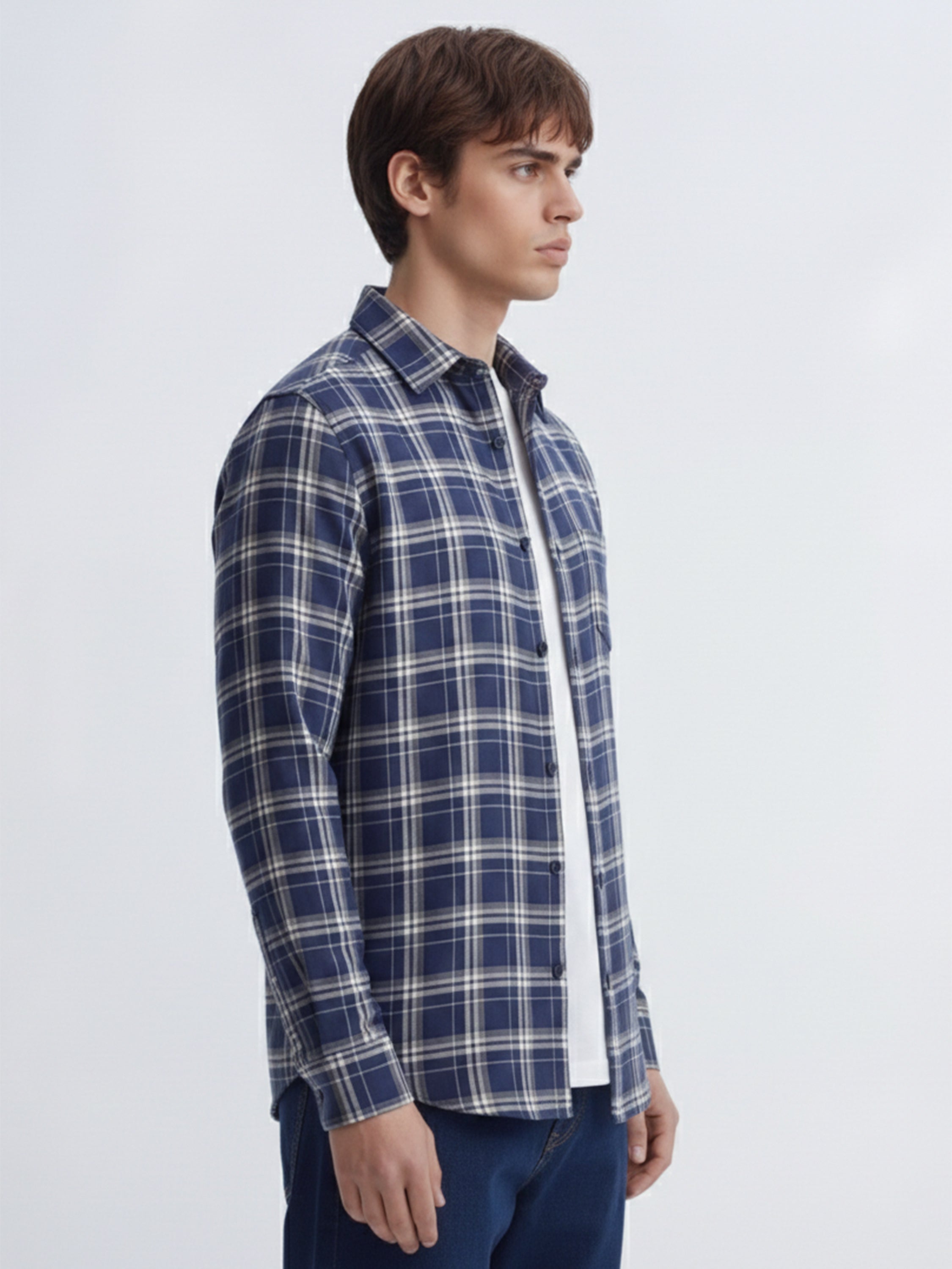 Purple By Highlander Men NavyChecked Slim Fit Casual Shirt - Navy - Image 6