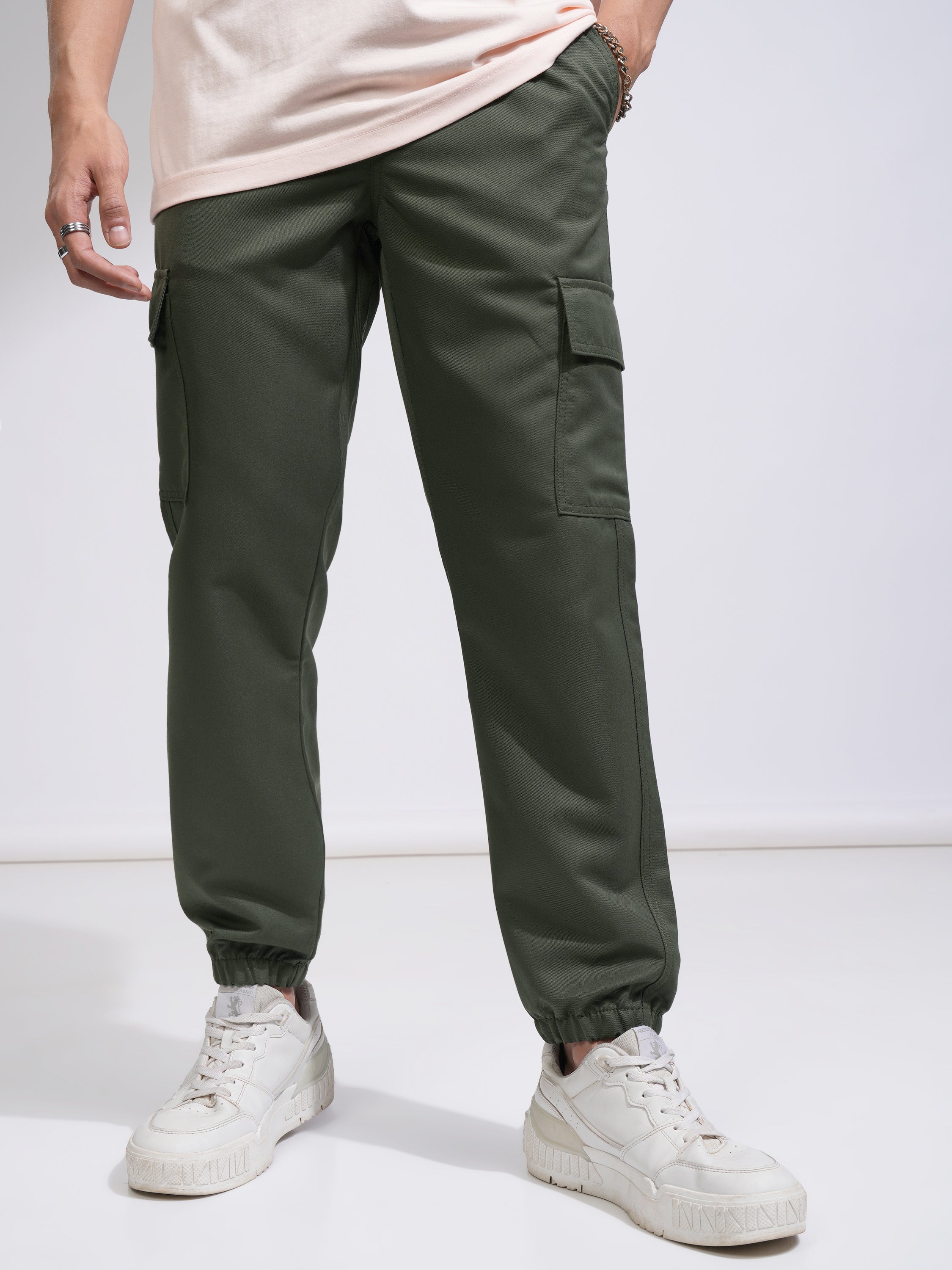 Highlander Men Olive Regular Fit Solid Joggers - Olive - Image 1
