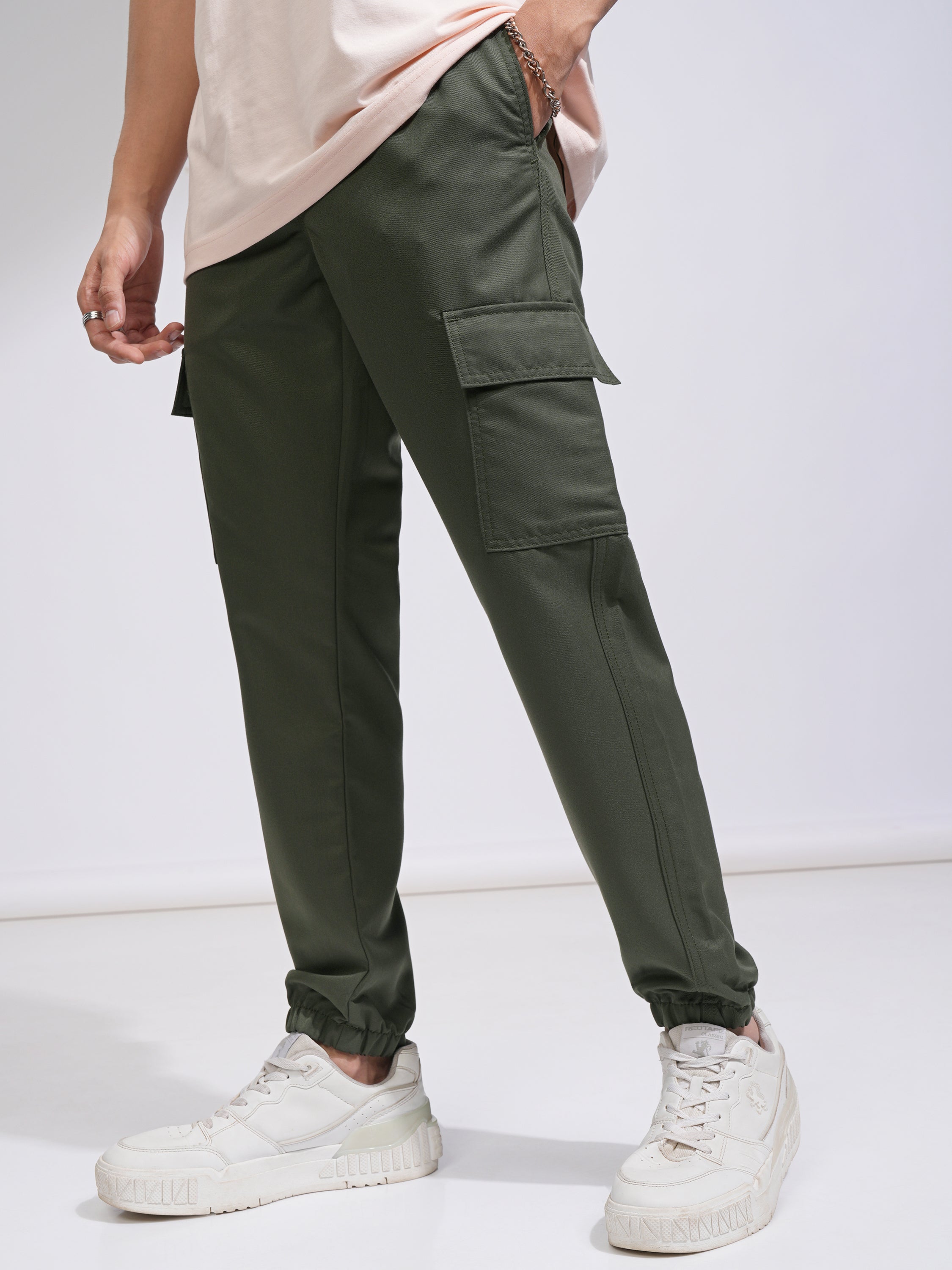 Highlander Men Olive Regular Fit Solid Joggers - Olive - Image 4