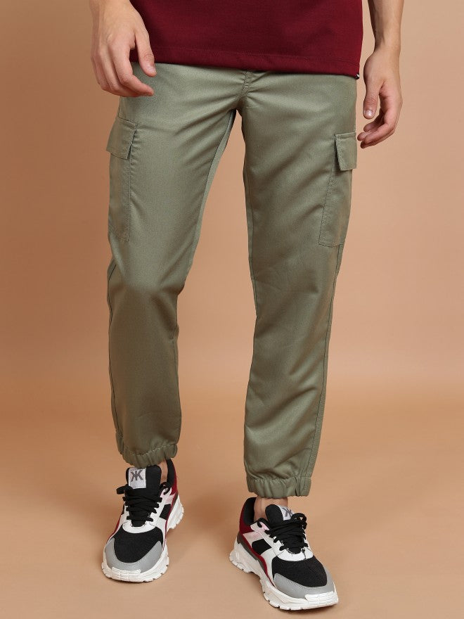 Highlander Men Light Olive Regular Fit Solid Joggers - Olive - Image 1