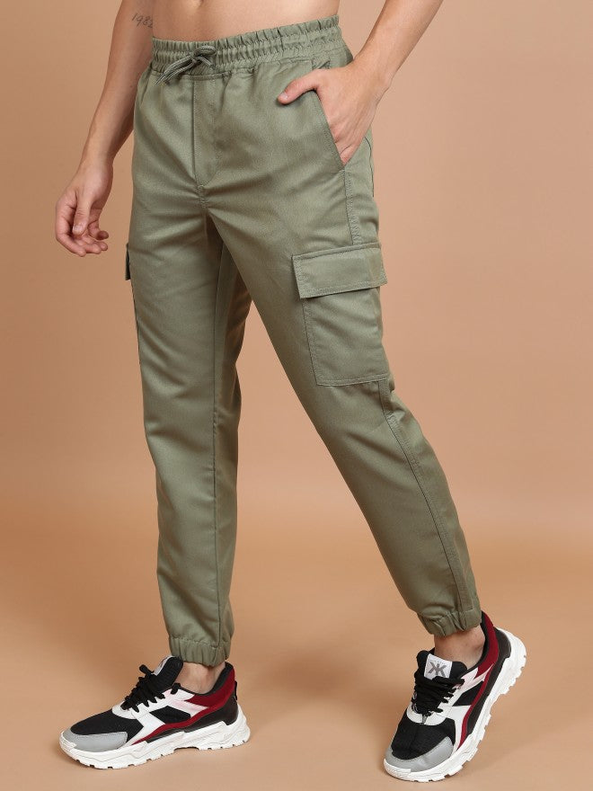 Highlander Men Light Olive Regular Fit Solid Joggers - Olive - Image 4