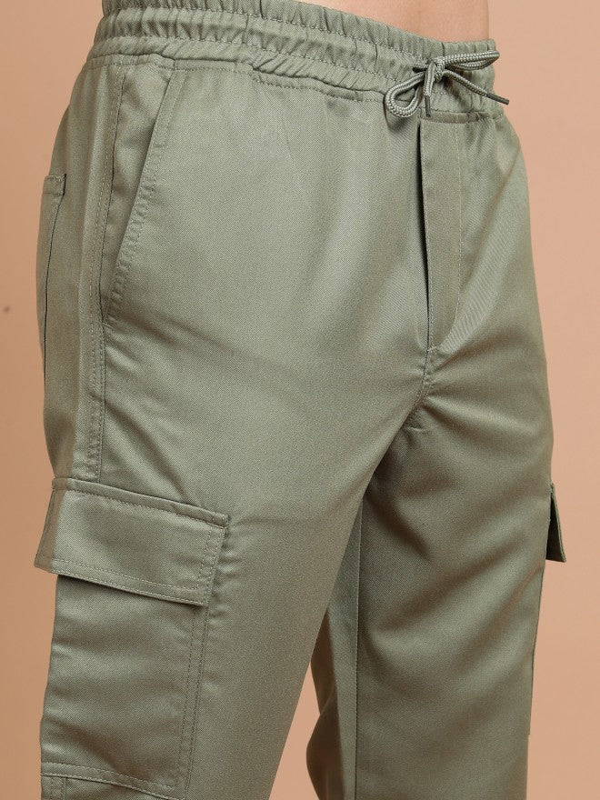 Highlander Men Light Olive Regular Fit Solid Joggers - Olive - Image 5
