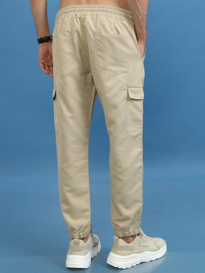 Highlander Men Beige Regular Fit Solid Joggers - Beige - Image 3