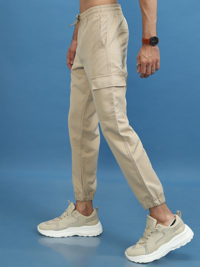 Highlander Men Beige Regular Fit Solid Joggers - Beige - Image 4