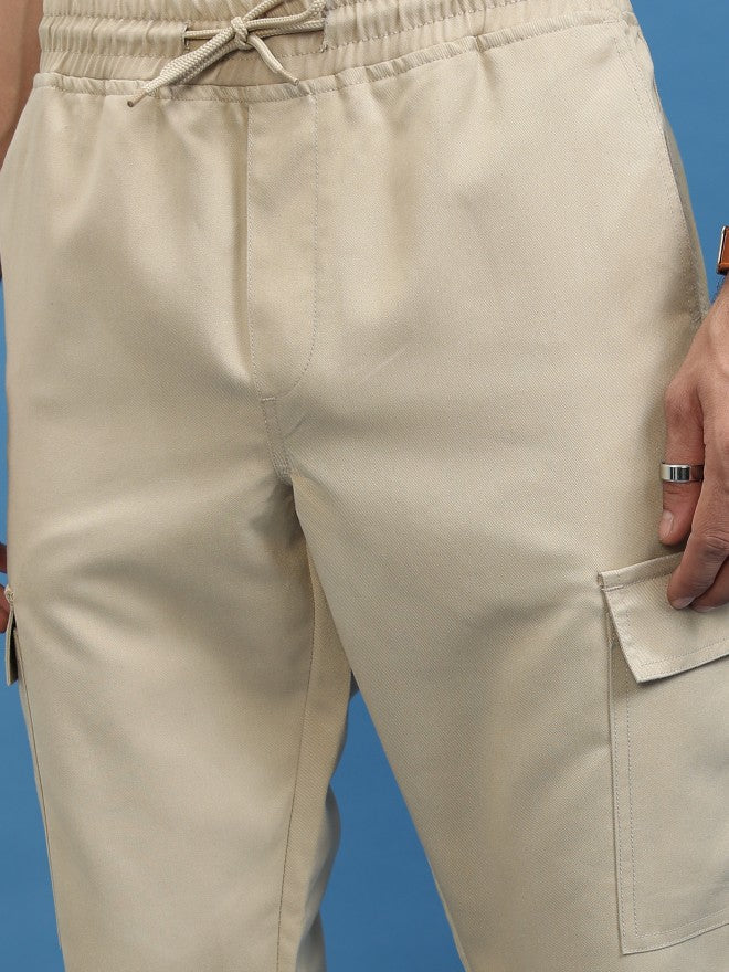 Highlander Men Beige Regular Fit Solid Joggers - Beige - Image 5