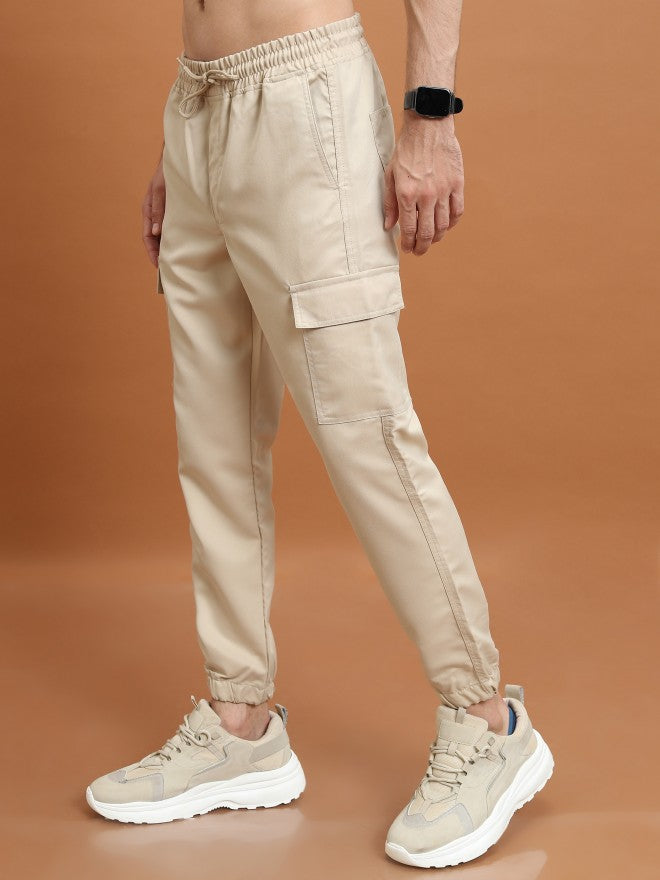 Highlander Men Beige Regular Fit Solid Joggers - Beige - Image 4