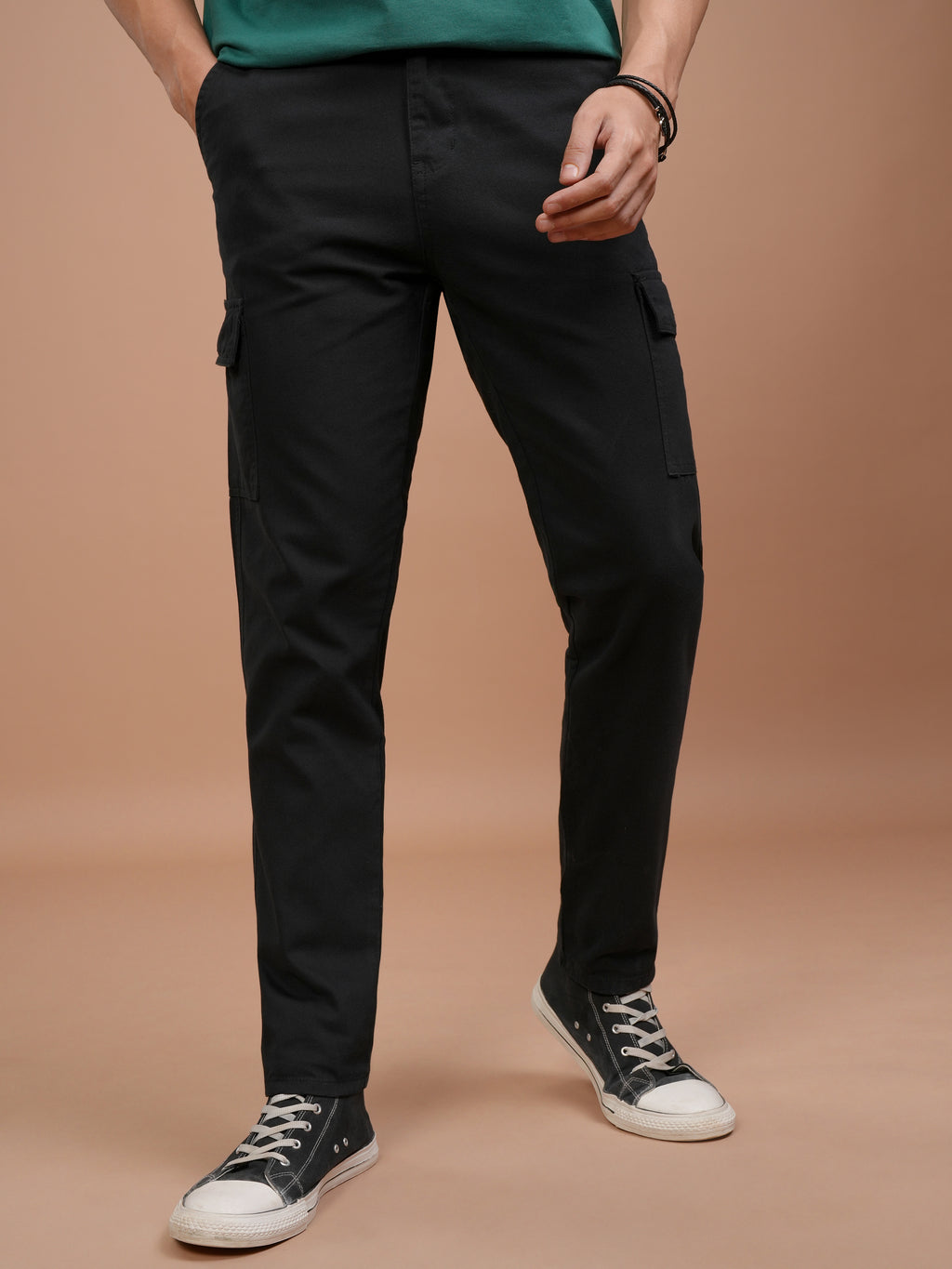 Purple By Highlander Men Black Regular Fit Solid Cargo - Black - Image 1