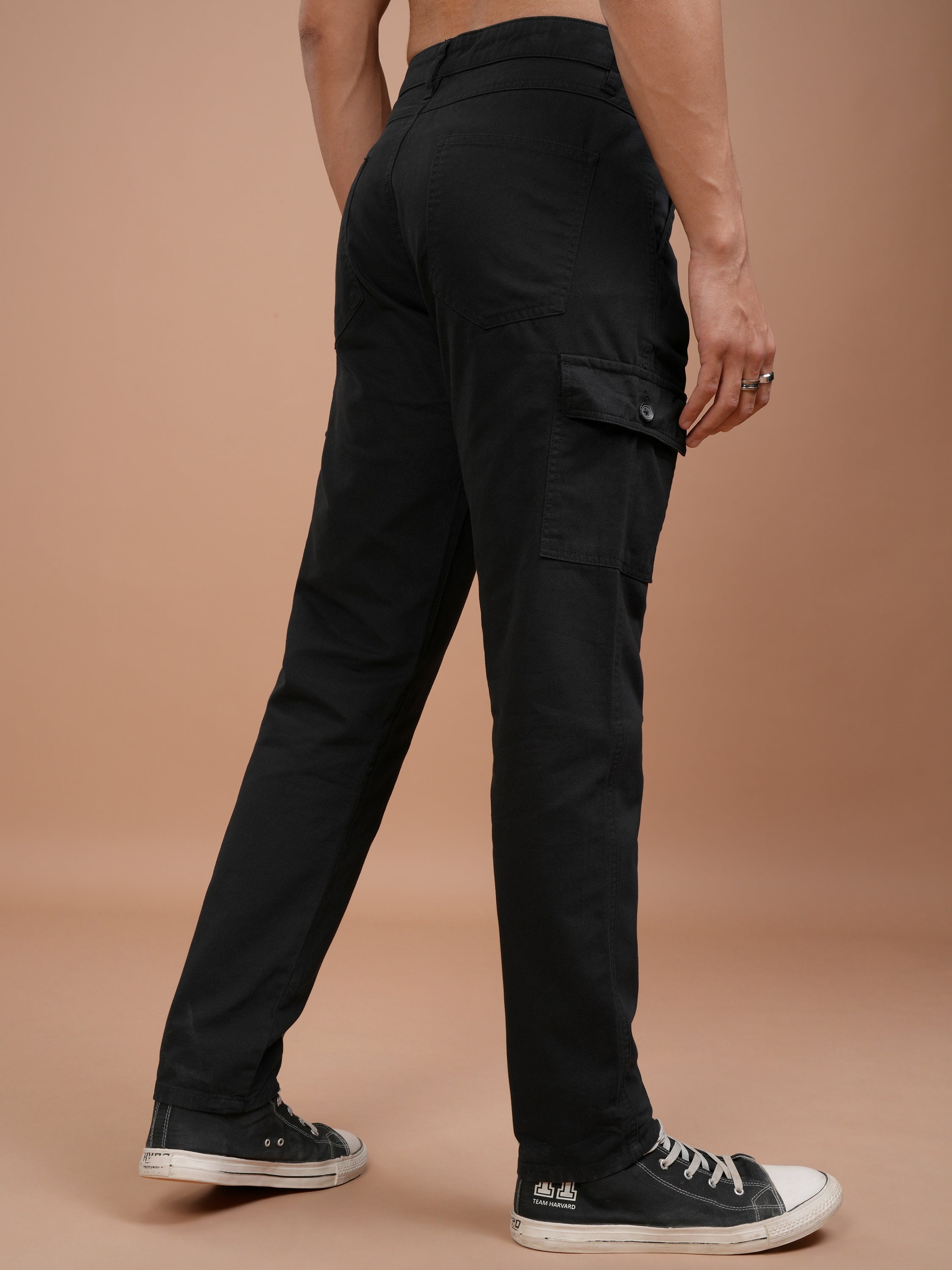 Purple By Highlander Men Black Regular Fit Solid Cargo - Black - Image 3