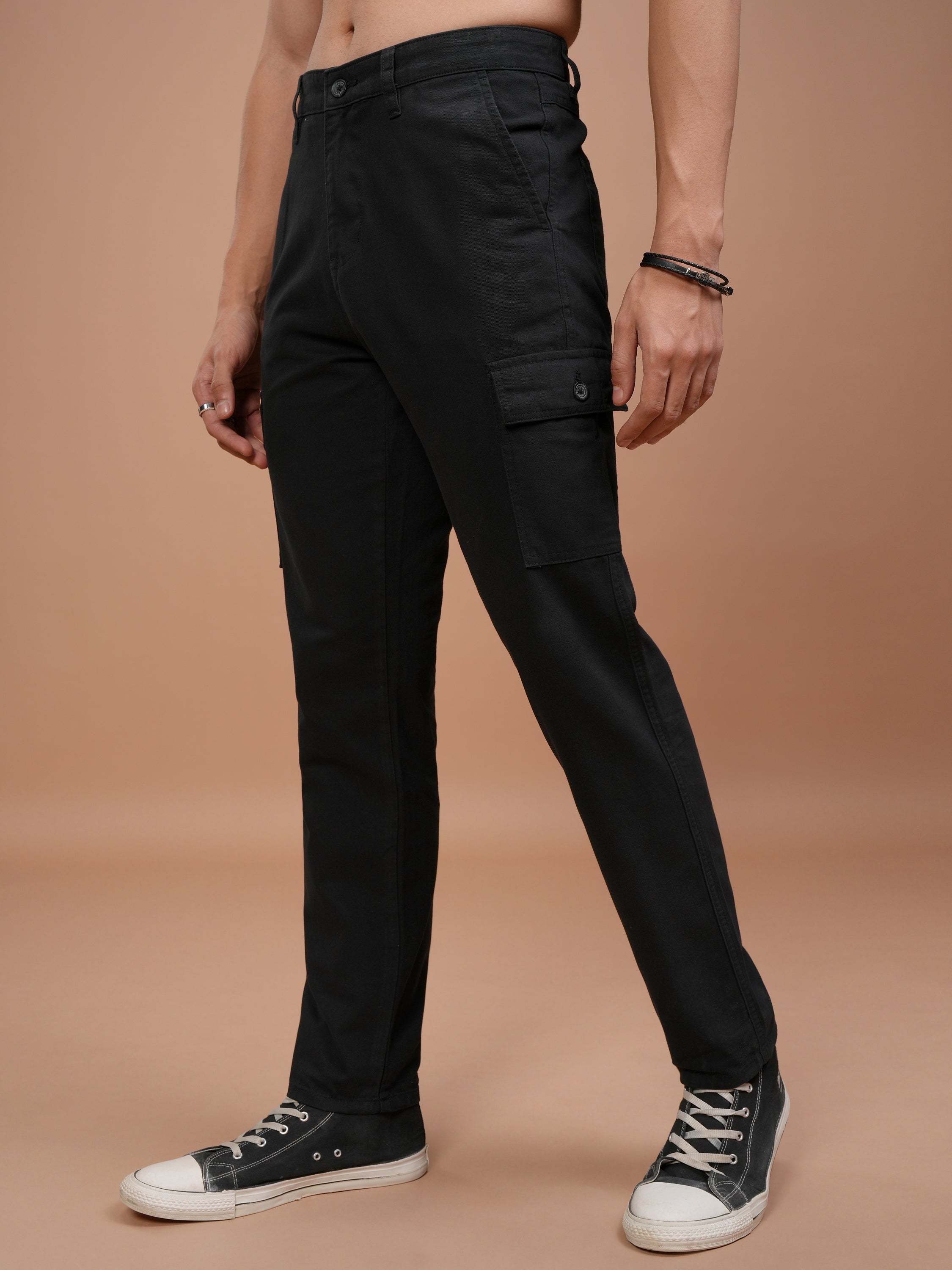 Purple By Highlander Men Black Regular Fit Solid Cargo - Black - Image 4