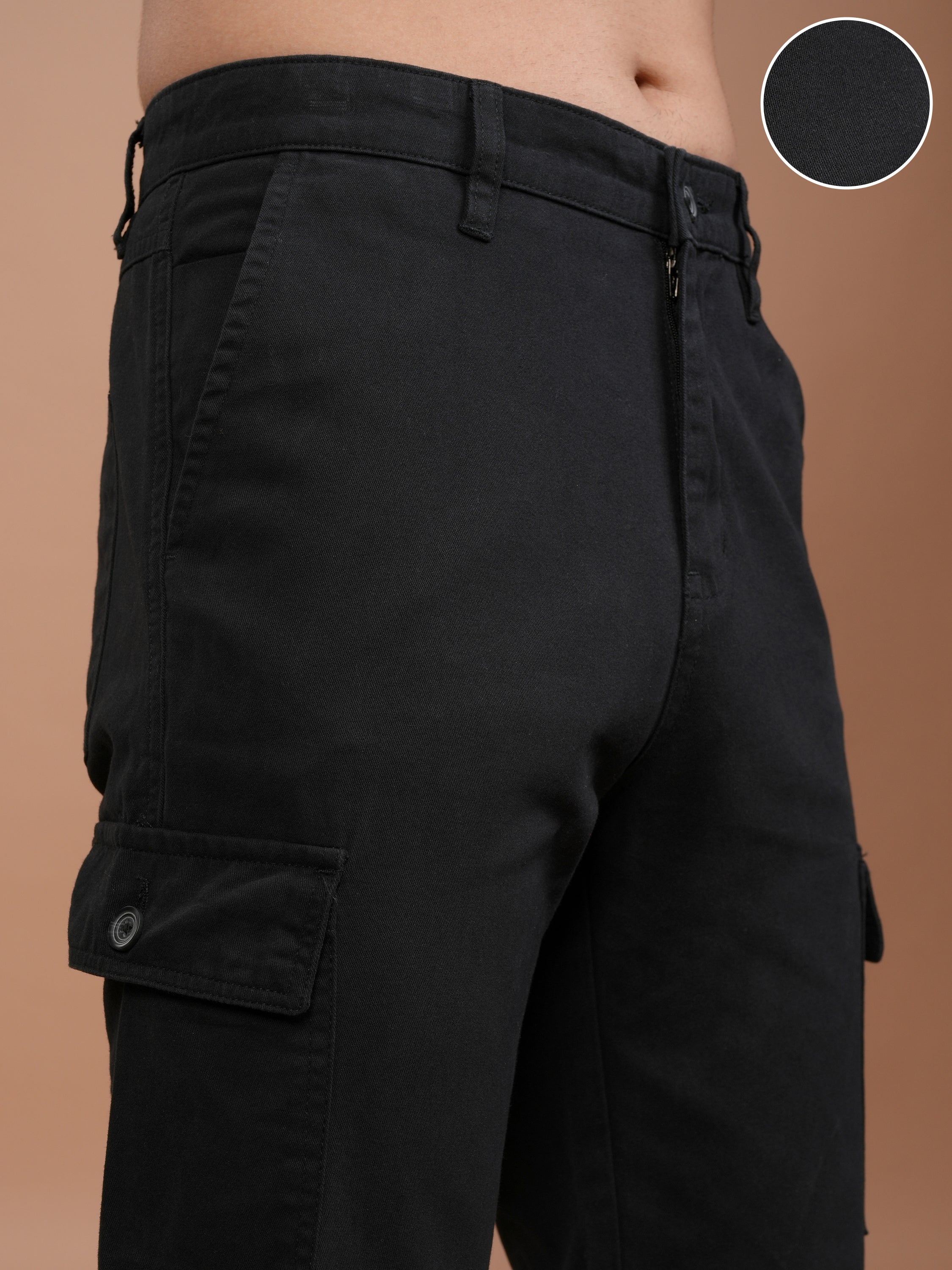 Purple By Highlander Men Black Regular Fit Solid Cargo - Black - Image 5