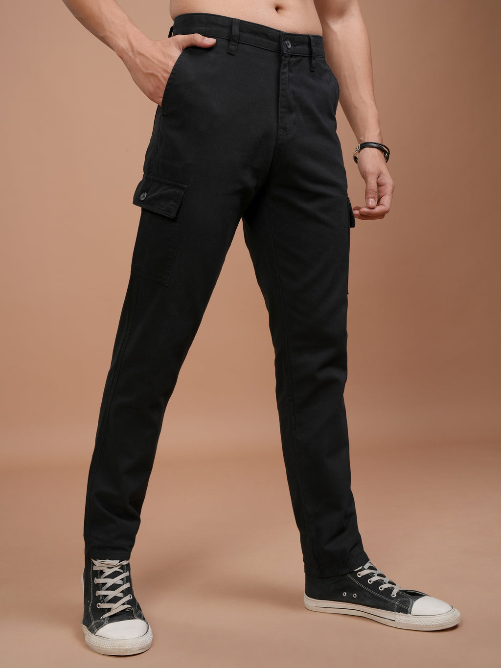 Purple By Highlander Men Black Regular Fit Solid Cargo - Black - Image 6