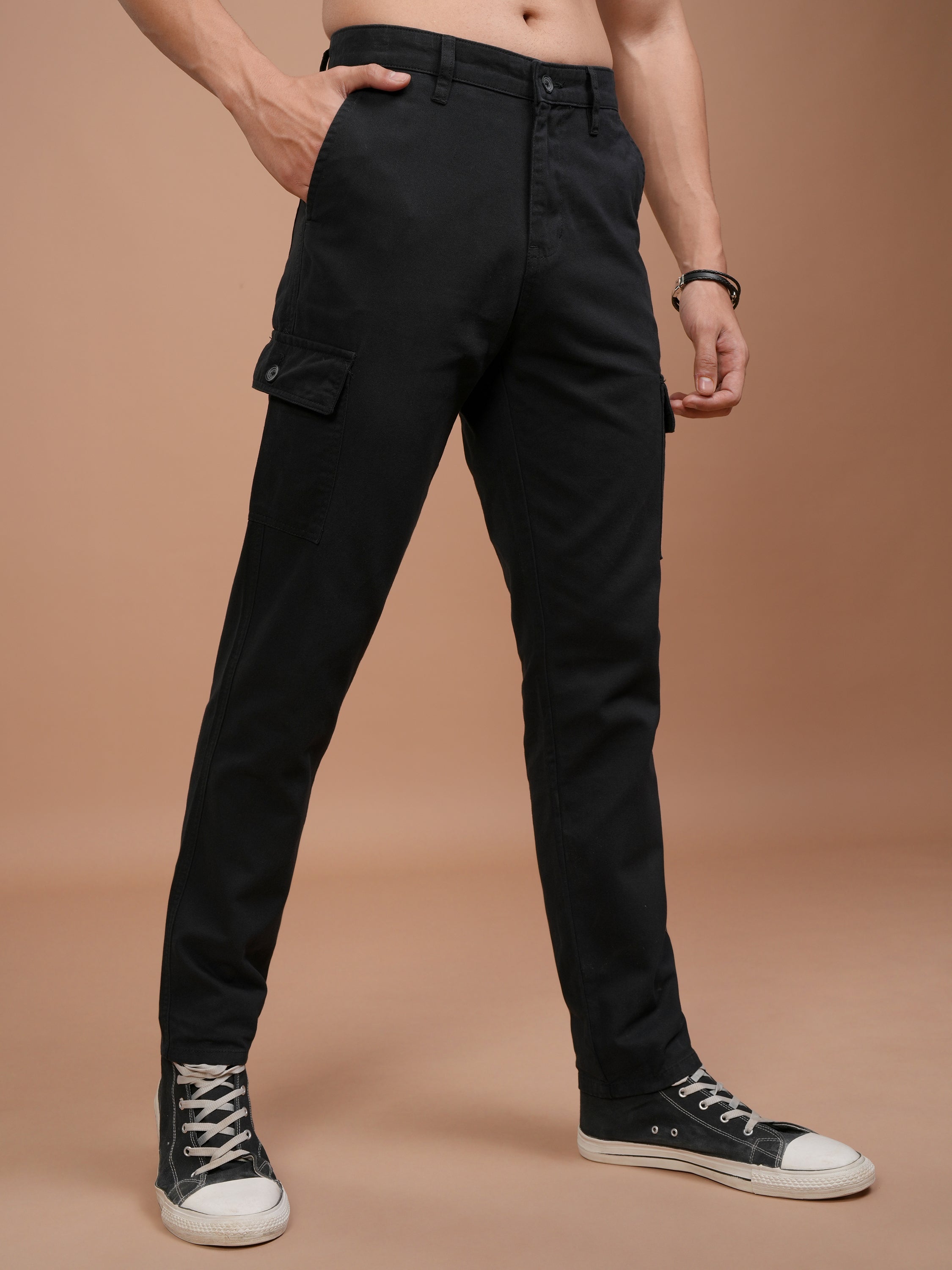Purple By Highlander Men Black Regular Fit Solid Cargo - Black - Image 6