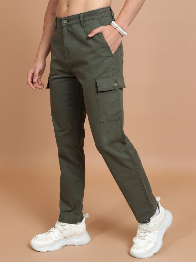 Purple By Highlander Men Olive Regular Fit Solid Cargo - Olive - Image 4