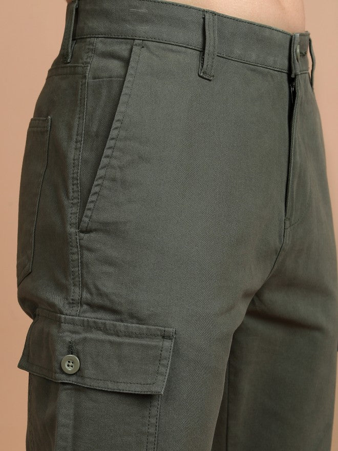 Purple By Highlander Men Olive Regular Fit Solid Cargo - Olive - Image 5