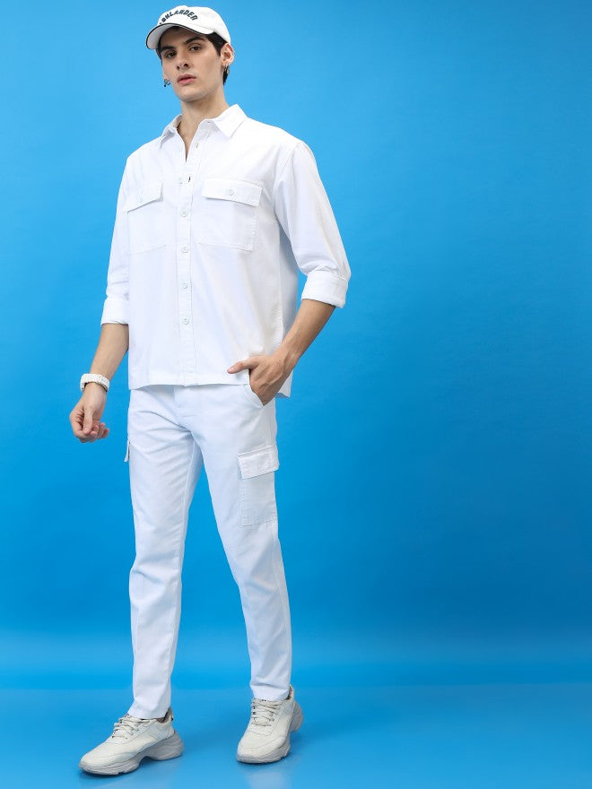 Highlander Men White Regular Fit Solid Cargo - White - Image 2