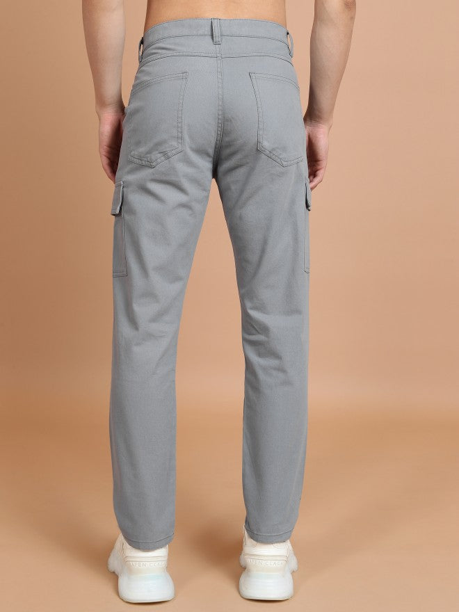 Highlander Men Light Grey Regular Fit Solid Cargos - Grey - Image 3