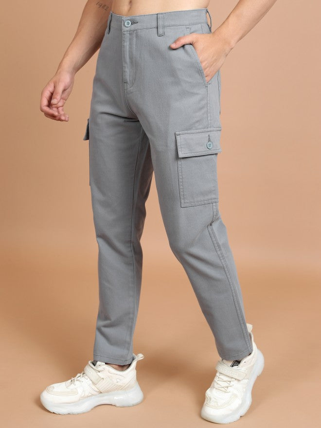 Highlander Men Light Grey Regular Fit Solid Cargos - Grey - Image 4
