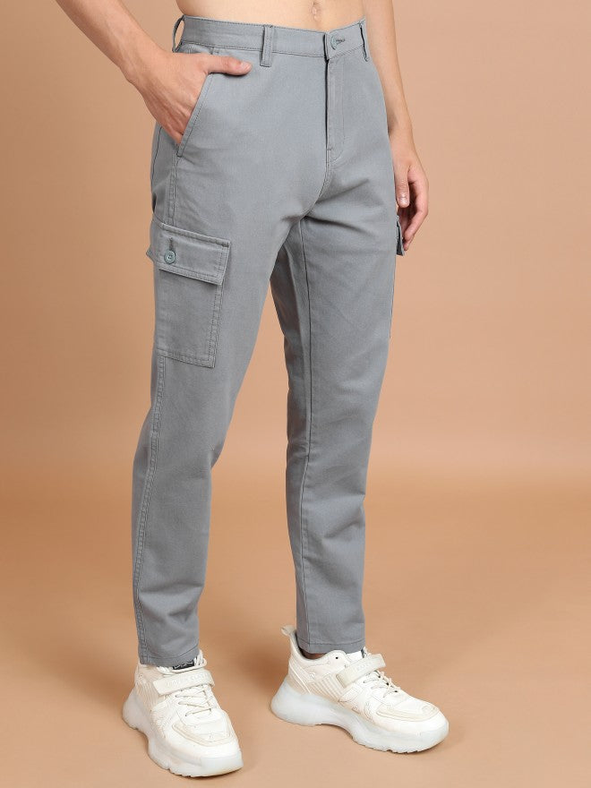 Highlander Men Light Grey Regular Fit Solid Cargos - Grey - Image 6