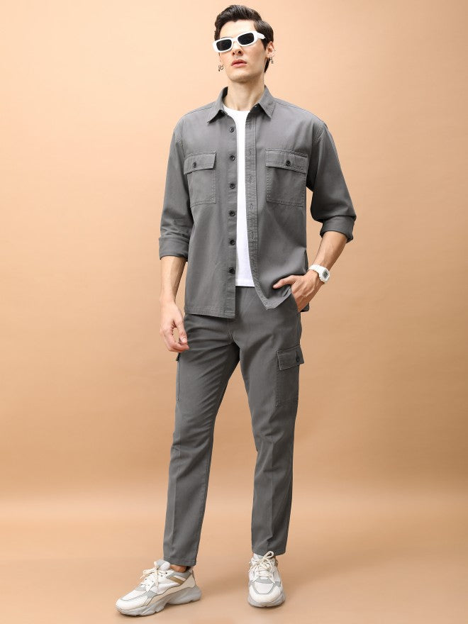 Purple By Highlander Men Grey Regular Fit Solid Cargo - Grey - Image 2
