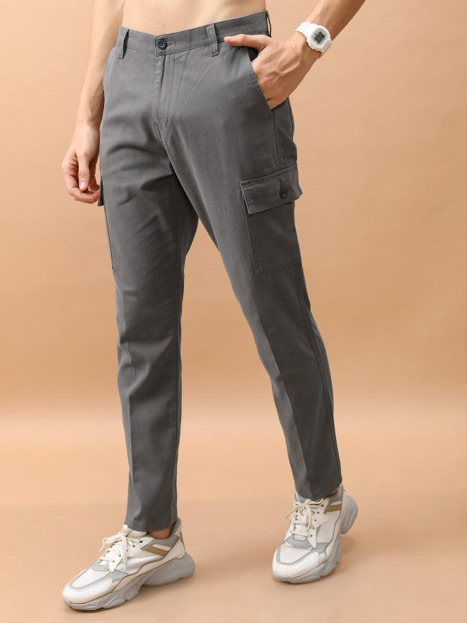 Purple By Highlander Men Grey Regular Fit Solid Cargo - Grey - Image 4