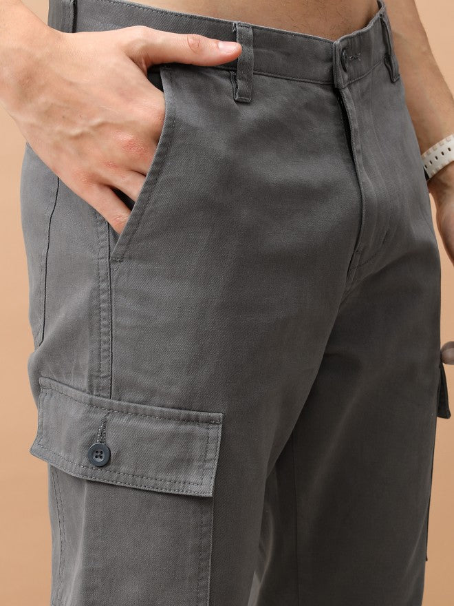 Purple By Highlander Men Grey Regular Fit Solid Cargo - Grey - Image 5