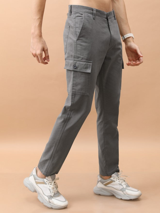 Purple By Highlander Men Grey Regular Fit Solid Cargo - Grey - Image 6