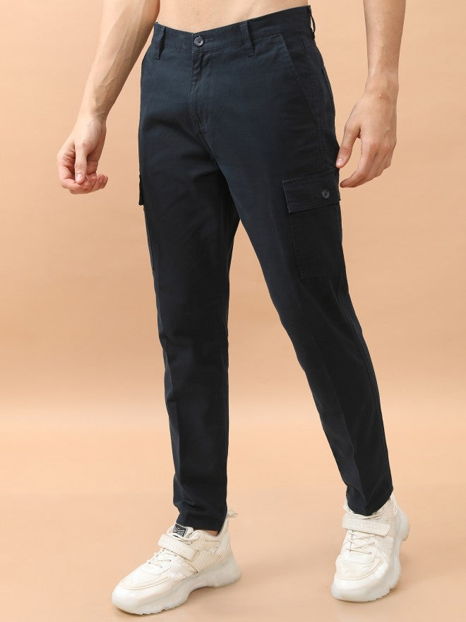 Highlander Men Navy Regular Fit Solid Cargo - Navy Blue - Image 4