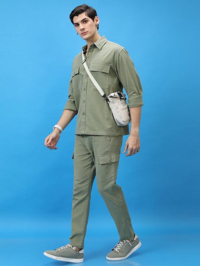 Purple By Highlander Men Olive Regular Fit Solid Cargo - Olive - Image 2
