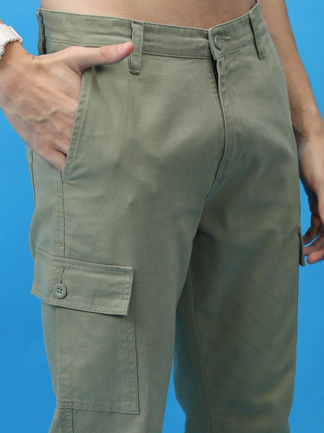 Purple By Highlander Men Olive Regular Fit Solid Cargo - Olive - Image 5