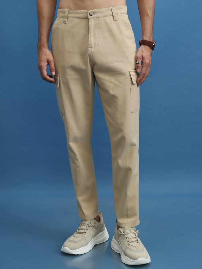Highlander Men Beige Regular Fit Solid Cargos - Beige - Image 1