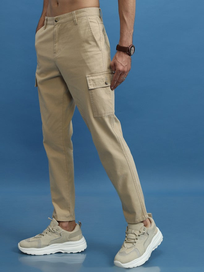 Highlander Men Beige Regular Fit Solid Cargos - Beige - Image 4