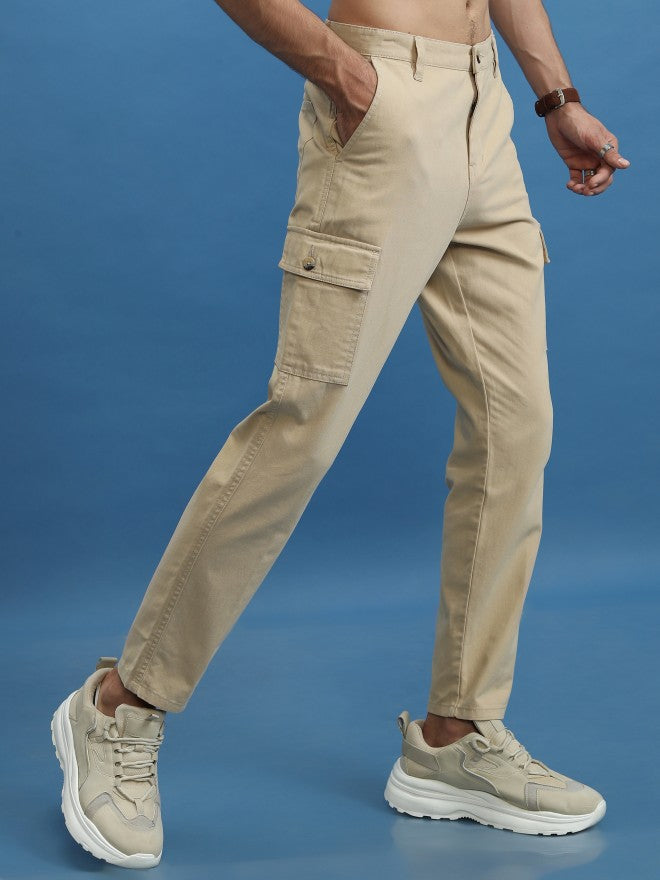 Highlander Men Beige Regular Fit Solid Cargos - Beige - Image 6